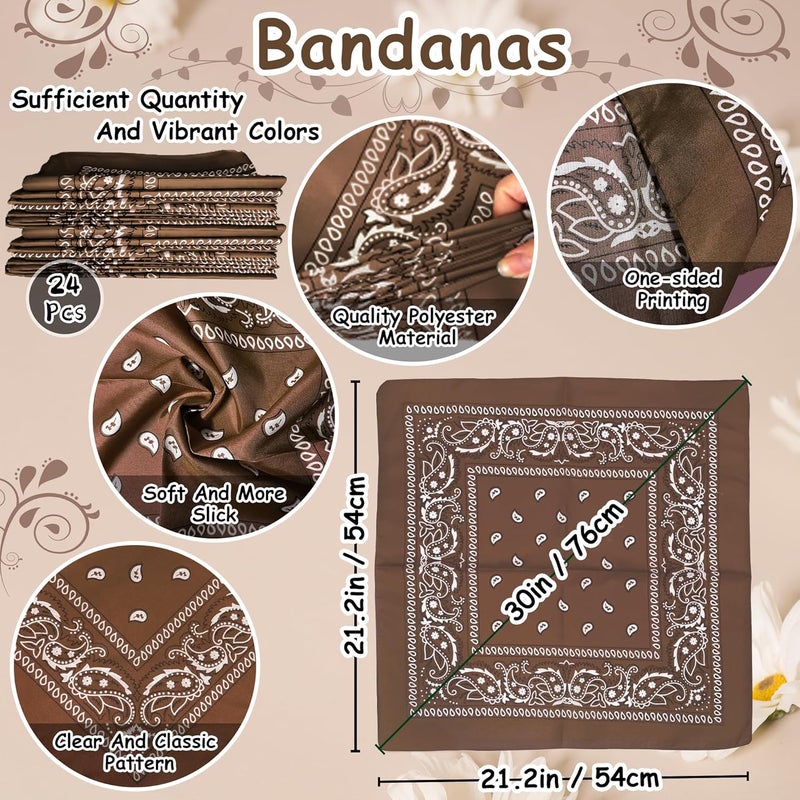TFengfly 24 Pack Paisley Bandanas Bulk Unisex Cowboy Bandanas Head Scarf Necktie Face Cover - Image 2
